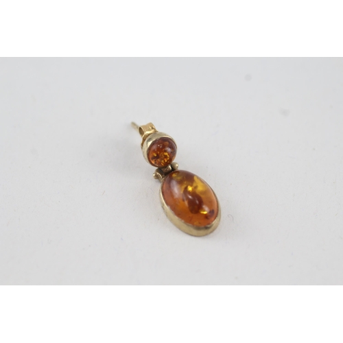 47 - 9ct gold cabochon cut amber drop earrings with scroll backs (2.6g)