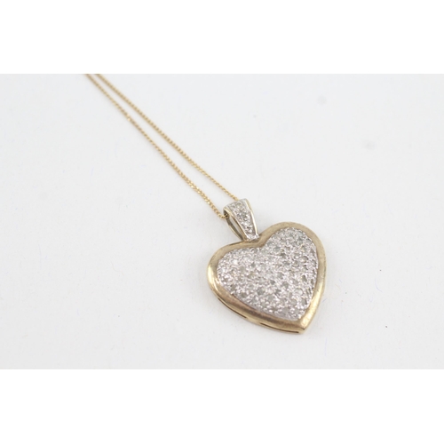 49 - 9ct gold parve set heart shape pendant necklace (3.6g)