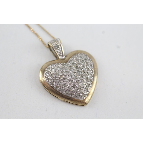 49 - 9ct gold parve set heart shape pendant necklace (3.6g)