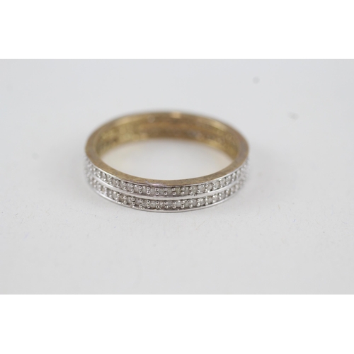 62 - 9ct gold diamond two row full eternity ring, claw set (2.9g) Size  T