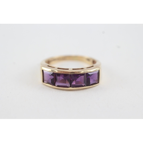 69 - 10ct gold princess cut amethyst dress ring, channel set (2.8g) Size  N