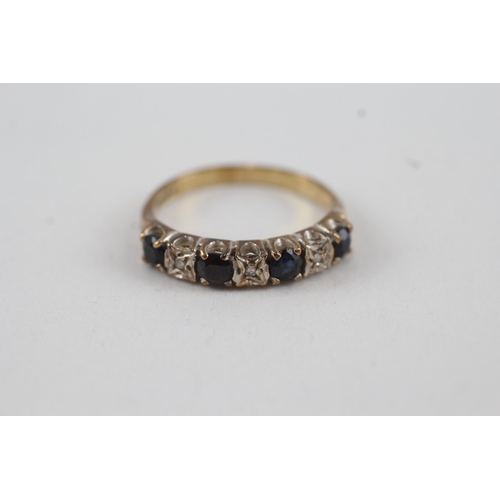 70 - 9ct gold vintage sapphire & diamond half eternity ring (2.2g) Size  O