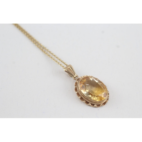 80 - 9ct gold vintage citrine pendant necklace (3.8g)