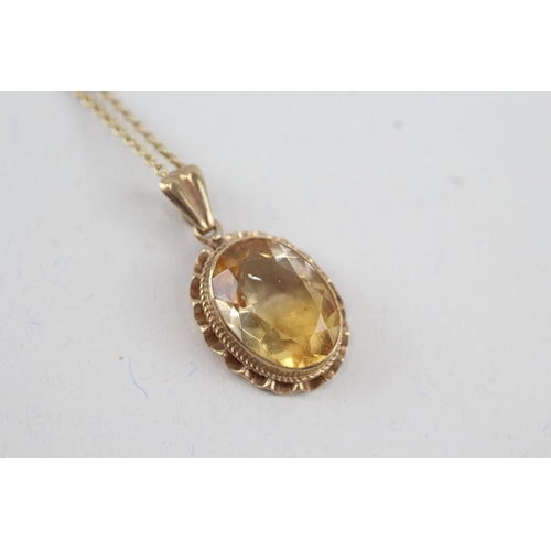 80 - 9ct gold vintage citrine pendant necklace (3.8g)