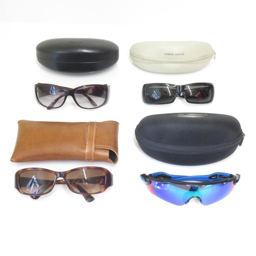 523 - 4 x Designer Sunglasses including Prada, Michael Kors, Oakley, Giorgio Armani  - All with Cases