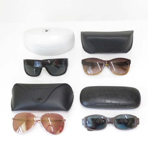 525 - 4 x Designer Sunglasses including French Connection, Gucci, Playboy, Guess  - All with Cases