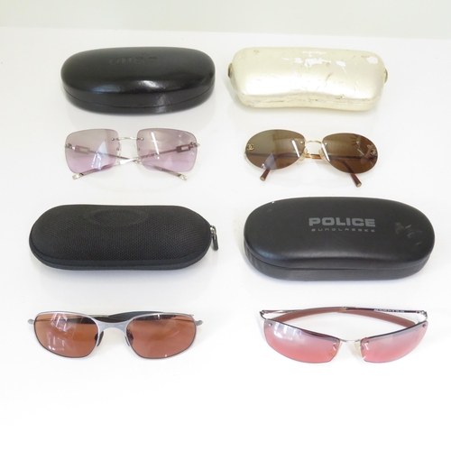 526 - 4 x Designer Sunglasses including Chanel, Gucci, Oakley, Police  - All with Cases