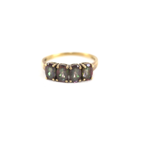 107 - 9ct gold mystic topaz four stone ring (2.1g) Size  P