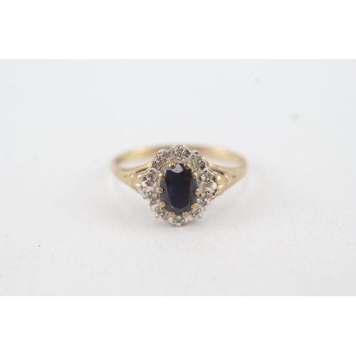 110 - 9ct gold diamond & sapphire oval cluster ring (2g) Size  N