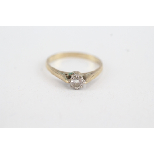 116 - 9ct gold round brilliant diamond single stone ring (1.6g) Size  L