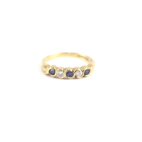 120 - 18ct gold diamond & sapphire five stone ring (2.6g) Size  L 1/2