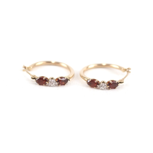 17 - 9ct gold diamond & garnet full hoop earrings (1.1g)