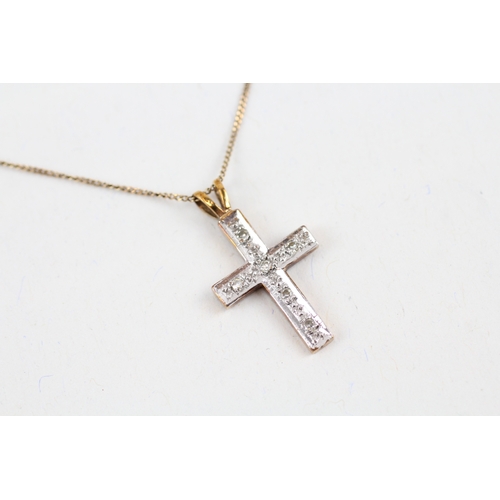 26 - 9ct gold diamond cross pendant necklace (2.2g)