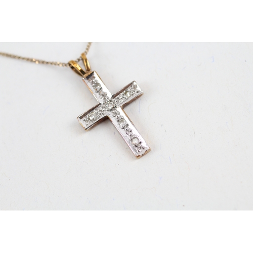 26 - 9ct gold diamond cross pendant necklace (2.2g)