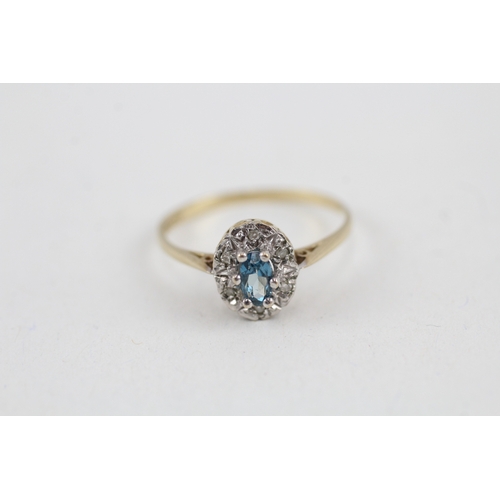 34 - 9ct gold diamond & topaz oval cluster ring (1.6g) Size  P