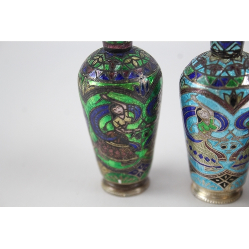 361 - 3 x Vintage .925 Sterling Silver Enamelled Pill ?/ Trinket Boxes Inc Vase (121g)