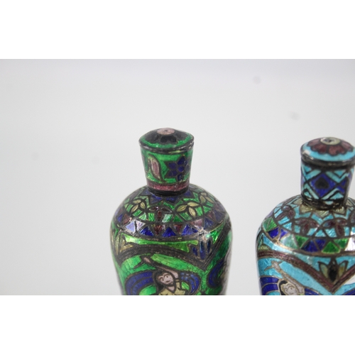 361 - 3 x Vintage .925 Sterling Silver Enamelled Pill ?/ Trinket Boxes Inc Vase (121g)