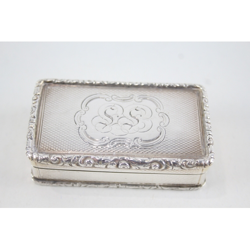 374 - Antique Victorian 1853 Birmingham Sterling Silver Rectangular Snuff Box (60g)