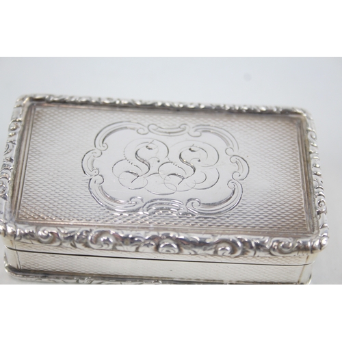 374 - Antique Victorian 1853 Birmingham Sterling Silver Rectangular Snuff Box (60g)