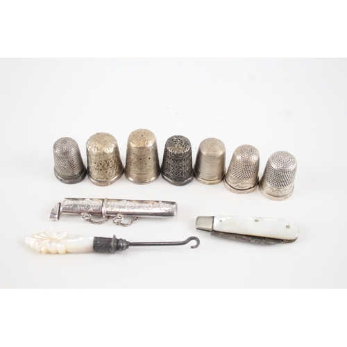 375 - 10 x Antique / Vintage Hallmarked .925 Sterling Silver Ladies Haberdashery (50g)