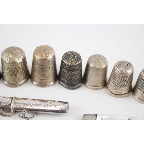 375 - 10 x Antique / Vintage Hallmarked .925 Sterling Silver Ladies Haberdashery (50g)
