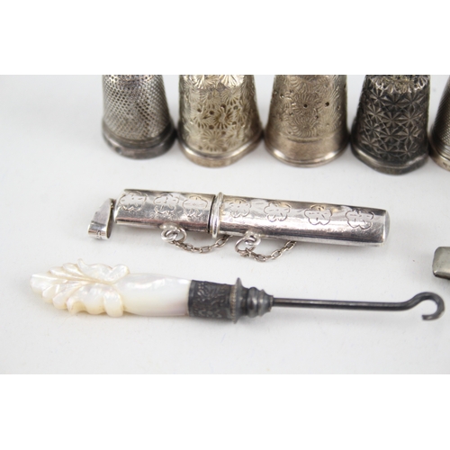 375 - 10 x Antique / Vintage Hallmarked .925 Sterling Silver Ladies Haberdashery (50g)