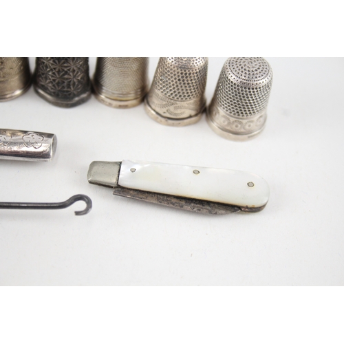 375 - 10 x Antique / Vintage Hallmarked .925 Sterling Silver Ladies Haberdashery (50g)