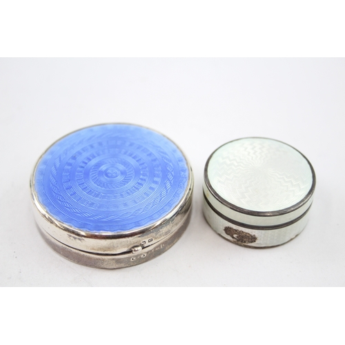 377 - 2 x Vintage .835 & .925 Sterling Silver Pill / Trinket Boxes w Enamel Detail 63g