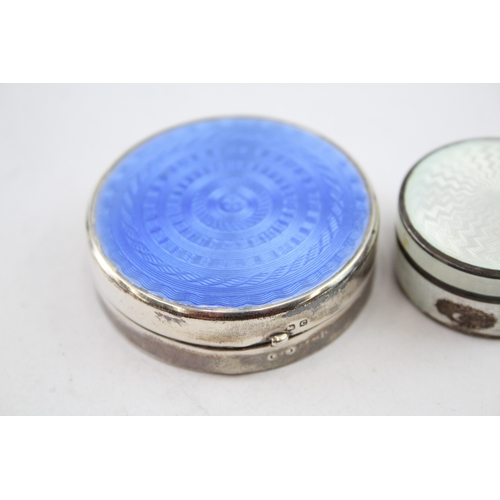 377 - 2 x Vintage .835 & .925 Sterling Silver Pill / Trinket Boxes w Enamel Detail 63g
