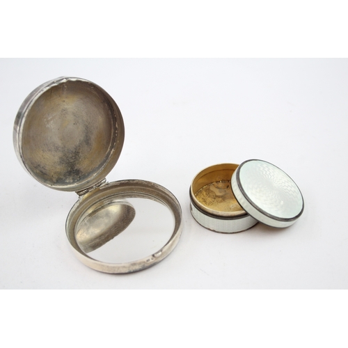 377 - 2 x Vintage .835 & .925 Sterling Silver Pill / Trinket Boxes w Enamel Detail 63g