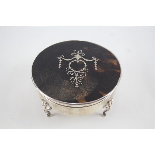 379 - 1922 London Sterling Silver & Pique Tortoiseshell Trinket / Jewellery Box 153g