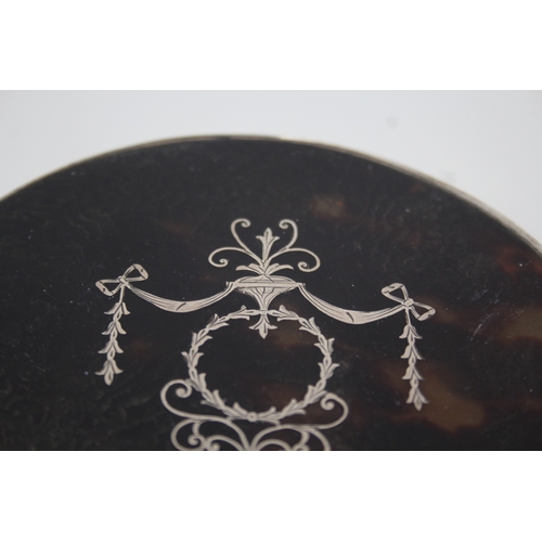 379 - 1922 London Sterling Silver & Pique Tortoiseshell Trinket / Jewellery Box 153g