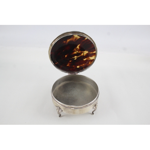 379 - 1922 London Sterling Silver & Pique Tortoiseshell Trinket / Jewellery Box 153g