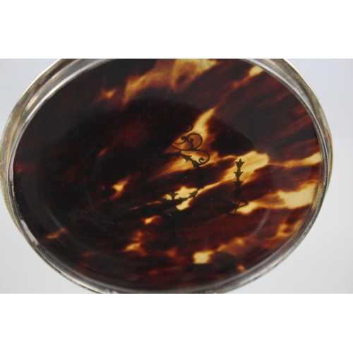 379 - 1922 London Sterling Silver & Pique Tortoiseshell Trinket / Jewellery Box 153g