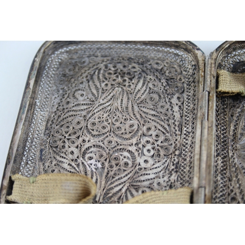 380 - Antique / Vintage .950 Silver Filigree Ladies Cigarette Case (81g)