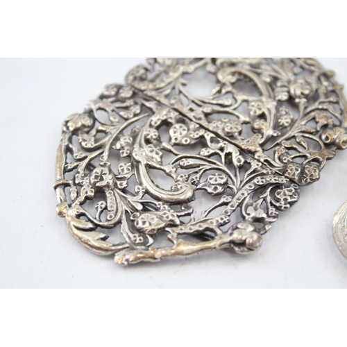 381 - 2 x Antique / Vintage .925 Sterling Silver Ladies Vanity Belt Buckles (82g)