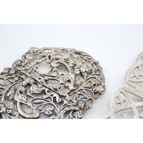 381 - 2 x Antique / Vintage .925 Sterling Silver Ladies Vanity Belt Buckles (82g)