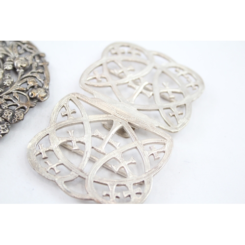 381 - 2 x Antique / Vintage .925 Sterling Silver Ladies Vanity Belt Buckles (82g)