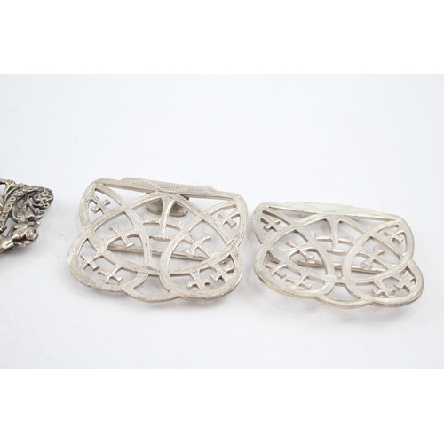 381 - 2 x Antique / Vintage .925 Sterling Silver Ladies Vanity Belt Buckles (82g)