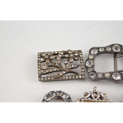 383 - 6 x Antique / Vintage Buckles & Compasses Inc .925 Sterling, 800, .950, Plate