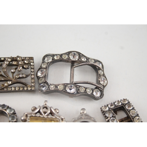 383 - 6 x Antique / Vintage Buckles & Compasses Inc .925 Sterling, 800, .950, Plate