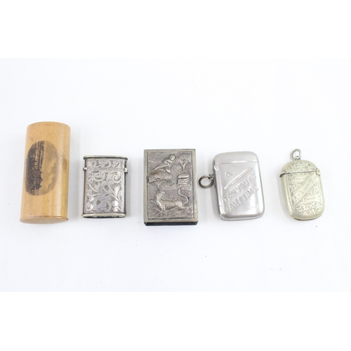 391 - Vesta Case Job Lot Inc Antique South Asian - Mauchline Ware Engraved Etc x 5