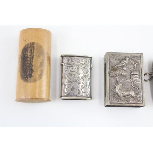 391 - Vesta Case Job Lot Inc Antique South Asian - Mauchline Ware Engraved Etc x 5