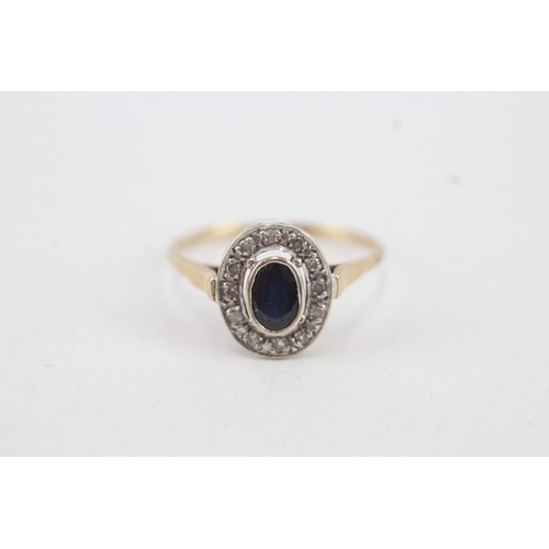 4 - 9ct gold diamond & sapphire oval cluster ring (2.3g) Size  Q