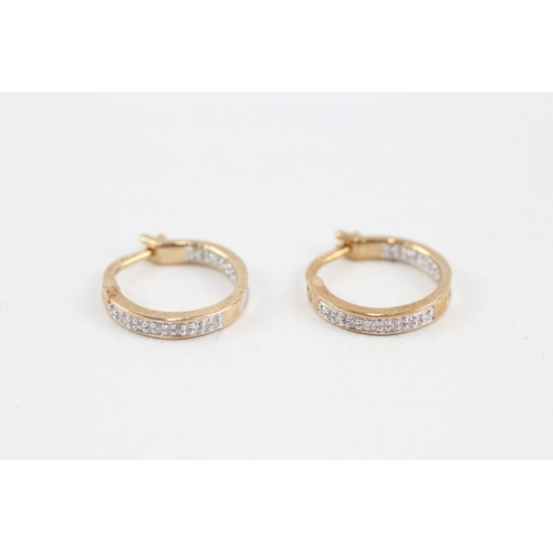 40 - 9ct gold diamond round hoop earrings (1.9g)