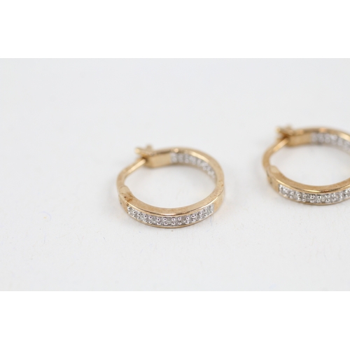 40 - 9ct gold diamond round hoop earrings (1.9g)