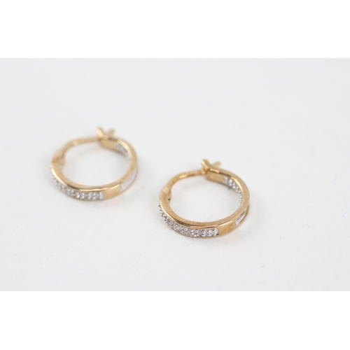 40 - 9ct gold diamond round hoop earrings (1.9g)