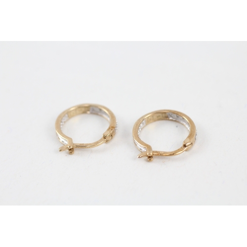 40 - 9ct gold diamond round hoop earrings (1.9g)