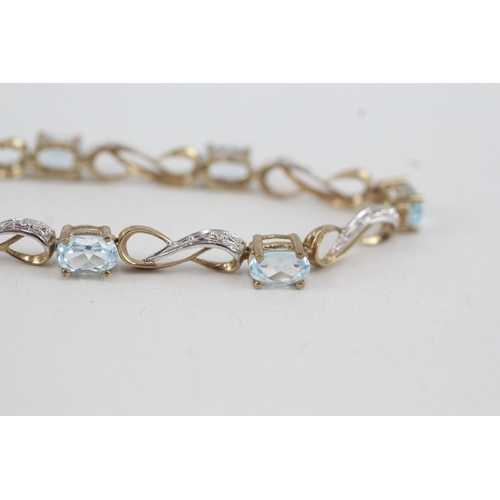 56 - 9ct gold diamond & topaz fancy link bracelet (5.8g)