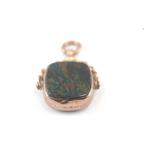 63 - 9ct gold antique carnelian & bloodstone swivel fob (3.9g)